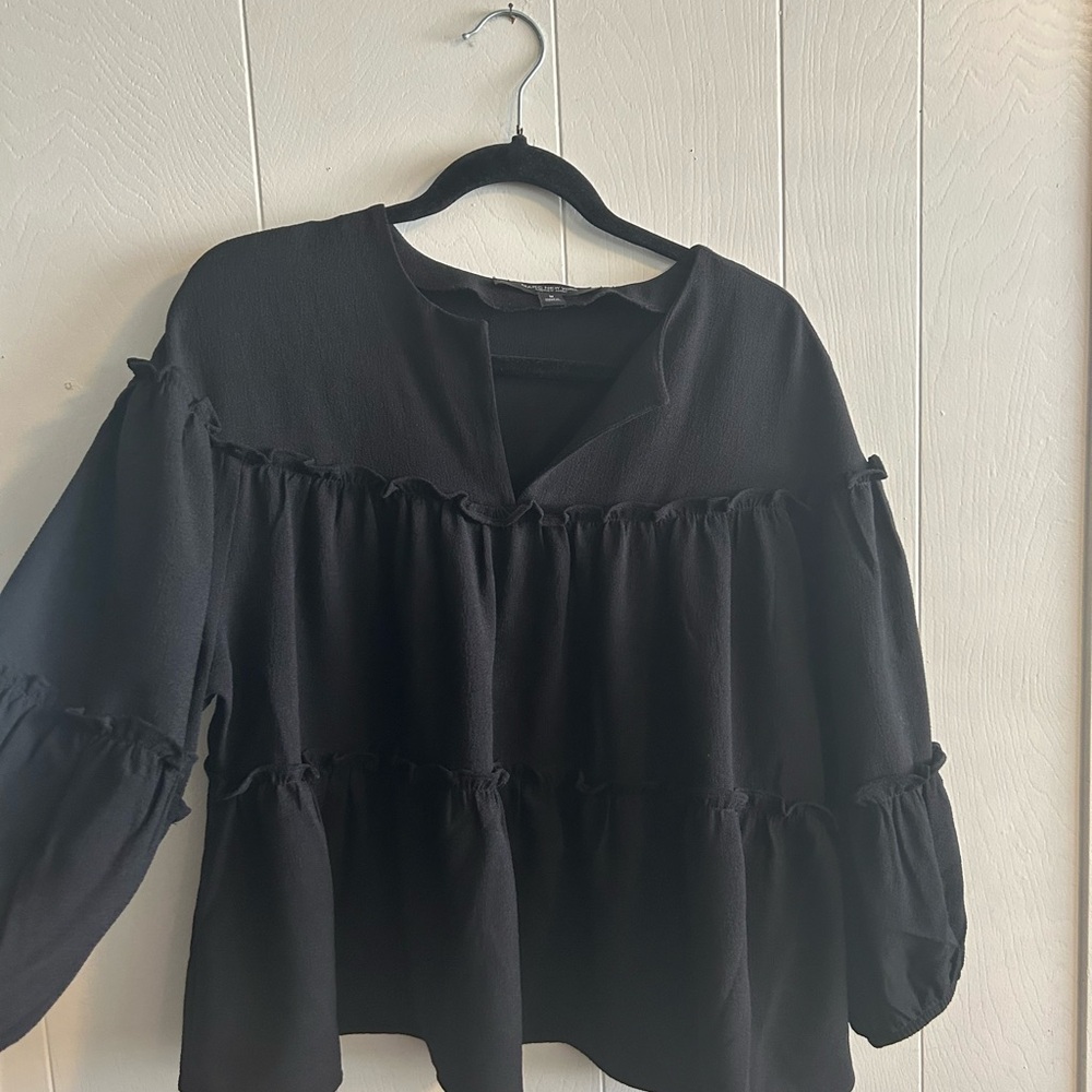 Marc New York Black Ruffled 3/4 Sleeve Blouse